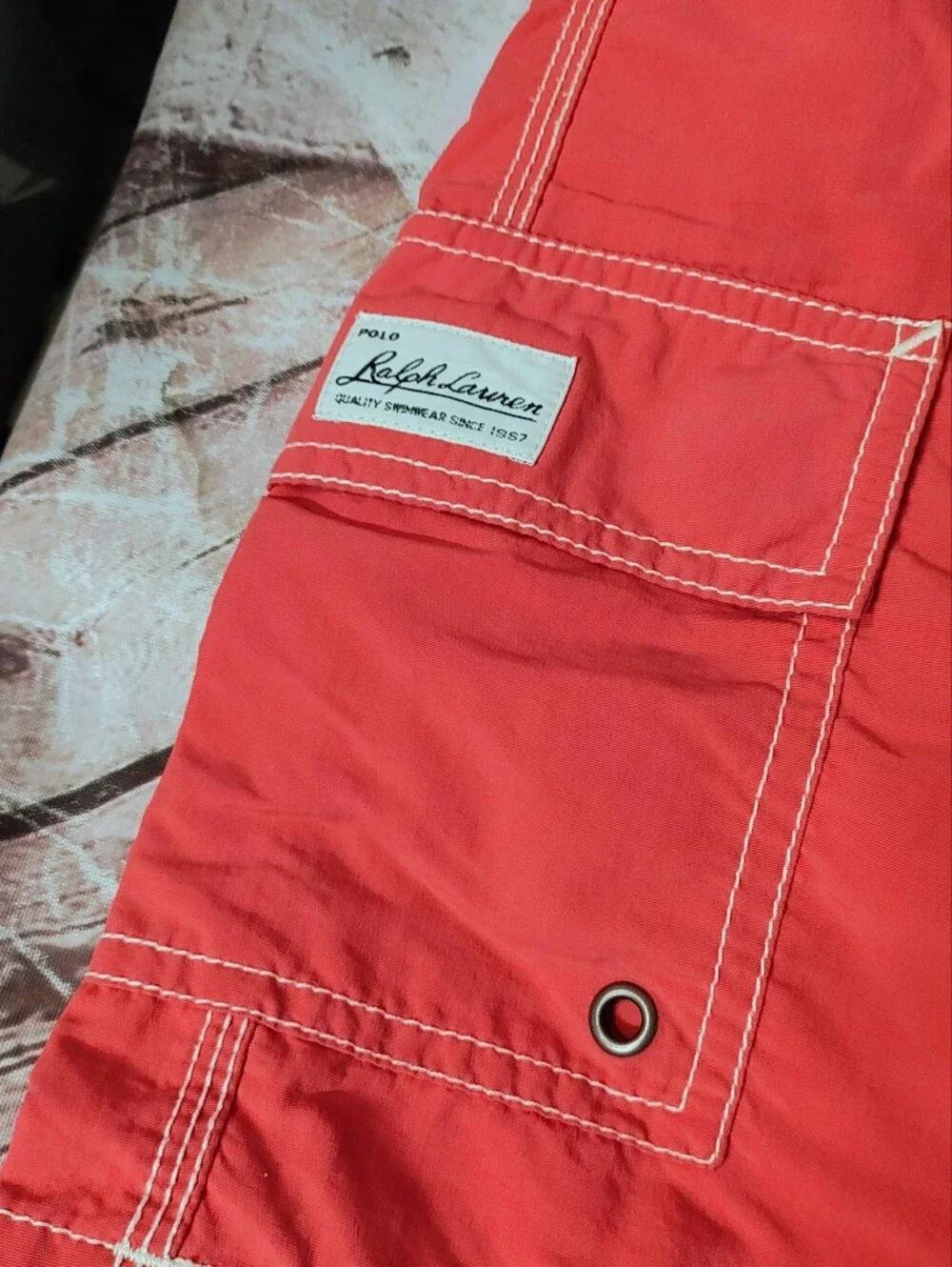 Polo Ralph Lauren Cargo Coral Red Vintage Swim Liner Shorts Medium Resort